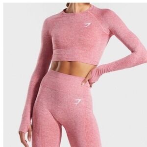 Gymshark pink long-sleeved seamless crop top workout performance athletic size S